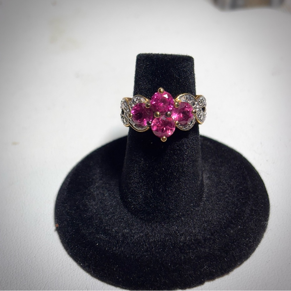 Estate Ring Gold and Sterling Silver pink tourmaline Art Deco ring size 5